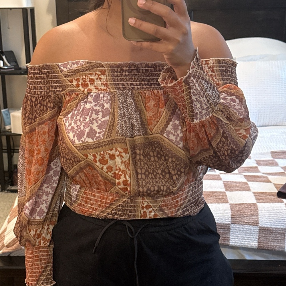 American Eagle off the shoulder Multicolor Patchwork Blouse